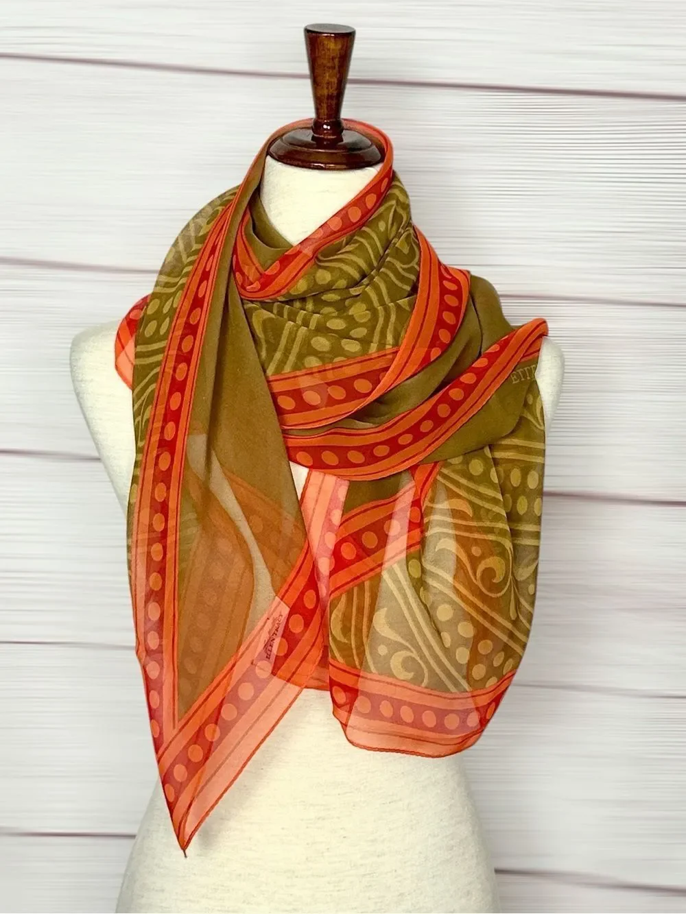 Ellen Tracy Linda Allard Large Silk Chiffon Scarf Mustard Orange 42x42